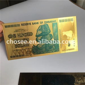 Hot sell 24k gold foil 100 hundred trillion zimbabwe banknotes for collection