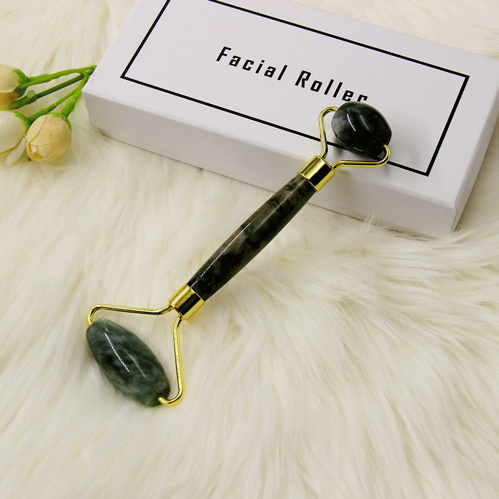 Hot sell double head massager tool green Jade roller for face