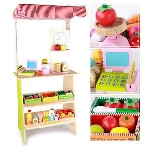Hot Selling Wooden Food Stand Booth Pretend Play Fruit Shop Toy Set