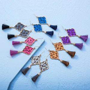 Hot trend New arrival fashion leopard jewelry  clover shape with silk tassel fishhook earring jewelry