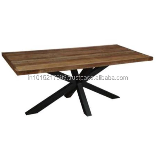 Industrial Commercial Metal Legs Bar Hotel Spider Shaped Dining Table With Solid Wood Top
