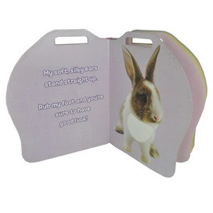 Interesting Vivid Custom Baby Touch and Feel Bunny Child Board Book Printing With Handle and Real Fur