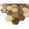 Iridescent gold glass mix dark emperor marble polish hexagon mosaic tile