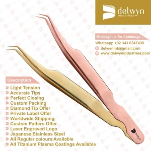 Japanese Stainless steel 45 degree Private Label Rose gold Eyelash Tweezer