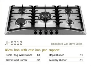 JH5101 Stainless steel Built-In 5 burners cooking kitchen range,cooker units/gas stove/oven with tempered glass