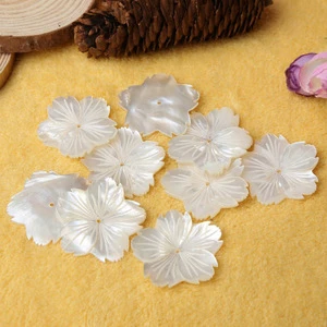 JS003 Carved White Mother of Pearl Center Drilled Flower Beads Sea Shell 5-petal Flowers