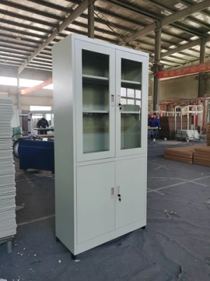 KD Structure Office Metal Glass 2 Silding Door File Cabinets With 4 stepping Steel Filing Cupboard Cabinet