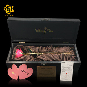 Kelin supply 24K gold plated real Pink rose flower with Luxurious Black PU Box