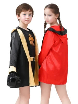 Kids Red Black Boxer Cosplay Uniform Costume With Boxing Gloves Career Day Party