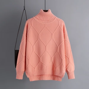Knitting Pullover geometric pattern autumn womens Long-sleeved Knitted Turtleneck Ladies  sweater