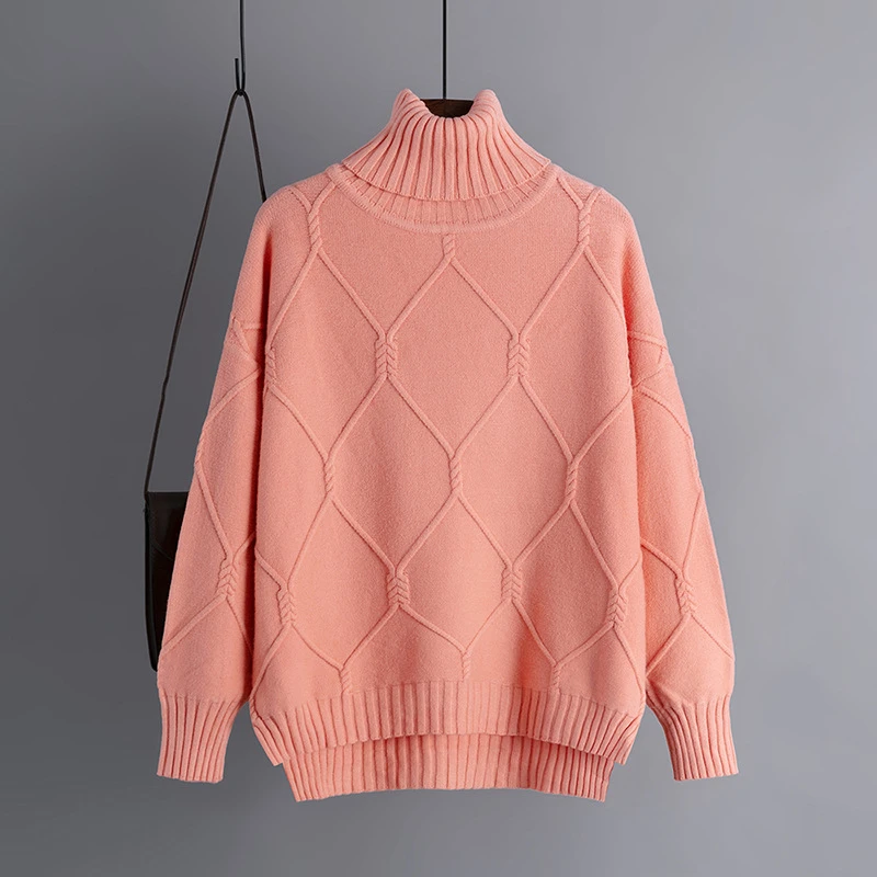 Knitting Pullover geometric pattern autumn womens Long-sleeved Knitted Turtleneck Ladies  sweater