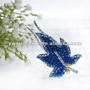 Korean fashion deep blue rhinestone leaf hair jewelry