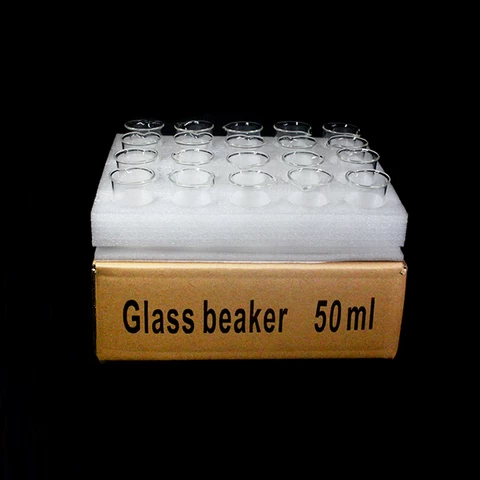 Laboratory boxed glass beakers and different types of glassware beaker