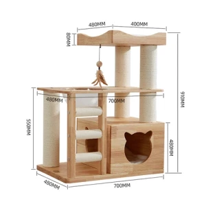 Large Cat Tree & Scratcher Climbing Frame for Feline Enjoyment Made Paper Plastic Rubber Solid Wood Feather Leather