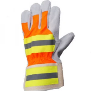 Leather Working Gloves Hi-vis Cow Split a Grade with Reflector Tape Customized for Safety RSW-CG-1003 Rigger Glove 100pcs 3 Days