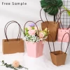 Lipack Eco Friendly Brown Kraft Paper Flower Packaging Bag Water Resist Paper Tote Bag For Fresh Flowers With Handle