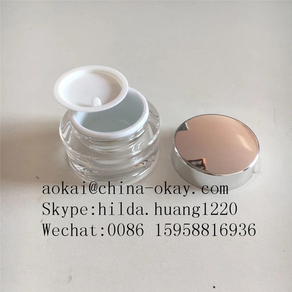Luxury acrylic 30g clear plastic jar with metal silver lid and silver inner jar/Old round cream jar
