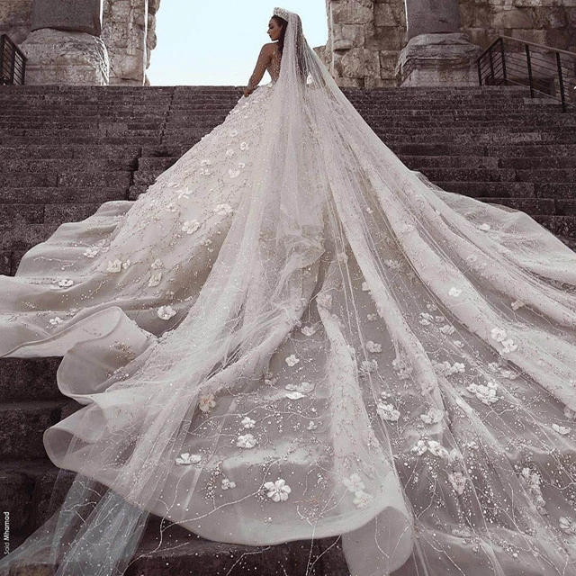 Luxury Crystal luxury Wedding Dresses china Turkey Istanbul Guangzhou Manufacturer Long Tail Ball Gown Wedding Dress For Women