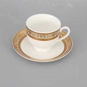 Luxury Gold Rim Decal Ceramic Tea Cups Set Saucers For Home Hotel Cafe Bar