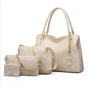 Luxury ladies pu leather tote bag crossbody shoulder handbags 2 in 1 set