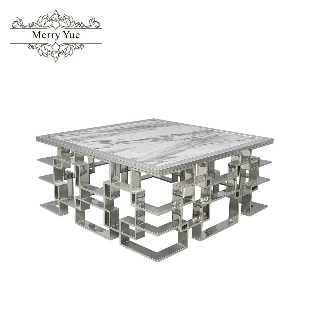 luxury marble coffee table with Square multi-structure stainless steel base  coffee table
