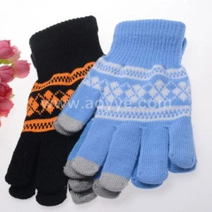 Manufacturers wholesale three finger touchscreen grid jacquard gloves
