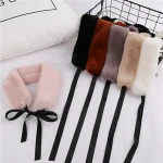 MeeTee New plush Scarf Faux Rabbit Fur Collar Scarf Shawl Collar Women fasten bow-knot Scarves H-J93