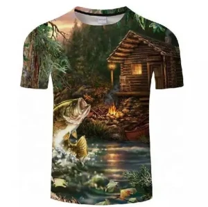 Mens Custom Sublimated Fishing Shirt Sun Protection Dry Fit Short Sleeve Fishing Jersey Outdoor Sports T Shirt