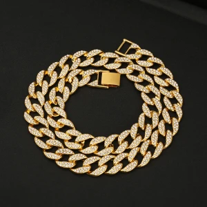 Mens Hip Hop Jewelry Gold Silver Bracelet Necklace Rhinestone Chain Multi Size