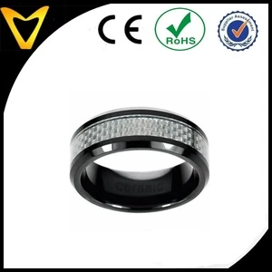 Mens Ring in Black and White Ceramic with Carbon Fiber,8MM Flat Top Ceramic Carbon Fiber Rings
