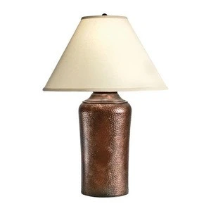 Metal Hammered Table Lamp With Large Fabric Shade