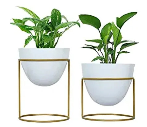 Metal Sheet Planter With Brass Finishing Lotus Design Round Shape Design Premium Quality For Garden Decoration Set Of 2