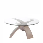 Modern Simple Art Stylish Furniture 2 Piece Transparent Glass Top Gold Color 3 Metal Legs Round End Table And Coffee Table Set
