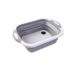 Multi-function Strainer Sink Storage Basket Kitchen Foldable Collapsible Chopping Blocks Cutting Board with Colander