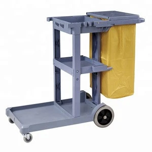 Multifunction hotel restaurant Commercial Housekeeping Hotel Trolley Janitor Cleaning Cart 3-Shelf Cart With Yellow or blue Bag