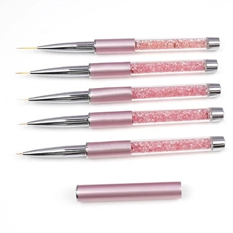 Nail Brush 100% Pure Kolinsky Hair Rhinestone acrylic Pink metal handle nail Liner UV Gel art Brush