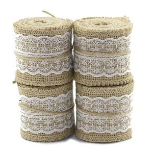 Natural Jute Burlap Hessian Ribbon With Lace Trims Tape Roll Vintage Rustic Wedding Decoration Marriage Wedding Decoration Item