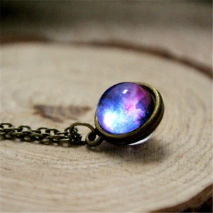Nebula necklace Planet jewelry Blue purple yellow pink galaxy jewelry Solar system necklace Glass dome necklace