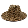 New Arrival Fashion Unisex Leopard Printed Faux Wool Wide Brim Felt Fedora Hat
