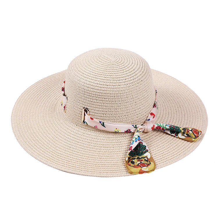 New customizable female high-end paper straw hat daily use pattern bowknot sun hat