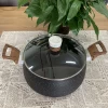 New Design 6.0 QT Marble Coating Wooden Handle Aluminum Casserole Dutch oven big cooking pot With Steamer