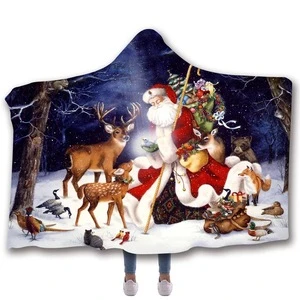 New Design Micro Fleece Super Soft 3D christmas Santa Claus Fleece Blanket  Hooded Throw Blanket