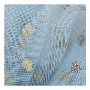 New design wholesale Gold Stamping net fabric glitter print blue mesh for dress Gold Stamping net fabric