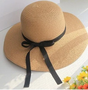 New Fashion Flat Sun Hat Womens Summer bow Straw Hats For Women Beach Headwear 6 types chapeau femme Gift