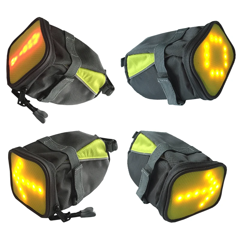 New USB recharge nylon night safety LED light wireless control cycling saddle bag