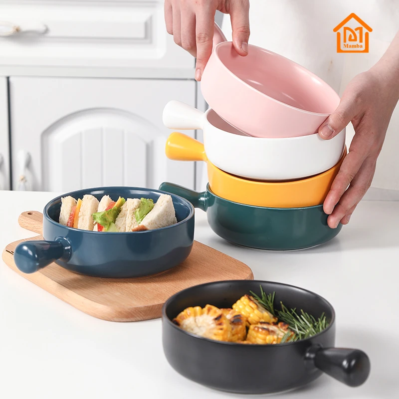 Nordic Wind Handle Ceramic Baking Dish Fruit Breakfast Tray Glazed Household Tableware Baking pan