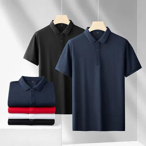 OEM custom logo design high-end lapel short-sleeved T-shirt polo shirt for men mercerized cotton light luxury mens polo shirt