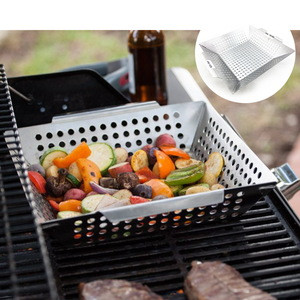 Outdoor Cooking Tools Curved Handles BBQ Grill Topper Grilling Basket Stainless Steel