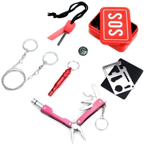 Outdoor SOS Emergency Equipment Multifunctional Wild First Aid Survival Tool Kit for Camping Hiking Saw whistle Compass tools