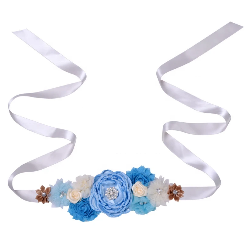 Pafu wedding bride baby shower party accessory maternity pregnancy sash flower belt with rhinestone bride sash belt